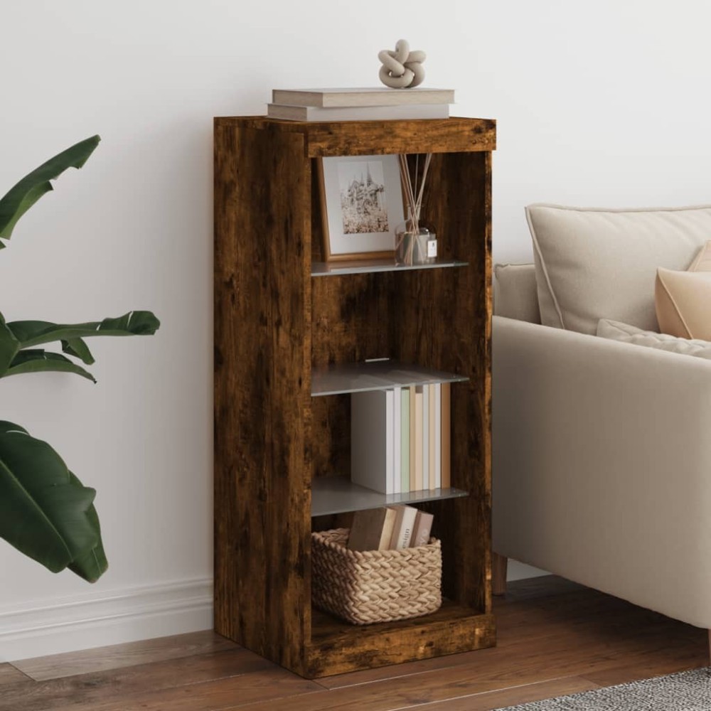 Sideboard with LED Lights Smoked Oak 41x37x100 cm