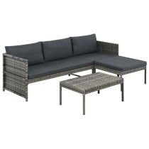 3 Piece Garden Lounge Set with Cushions Poly Rattan Black