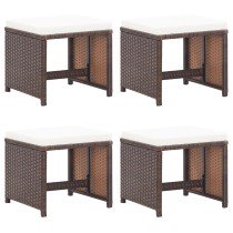 Gartenhocker 4 Stk. mit Kissen Braun Poly Rattan