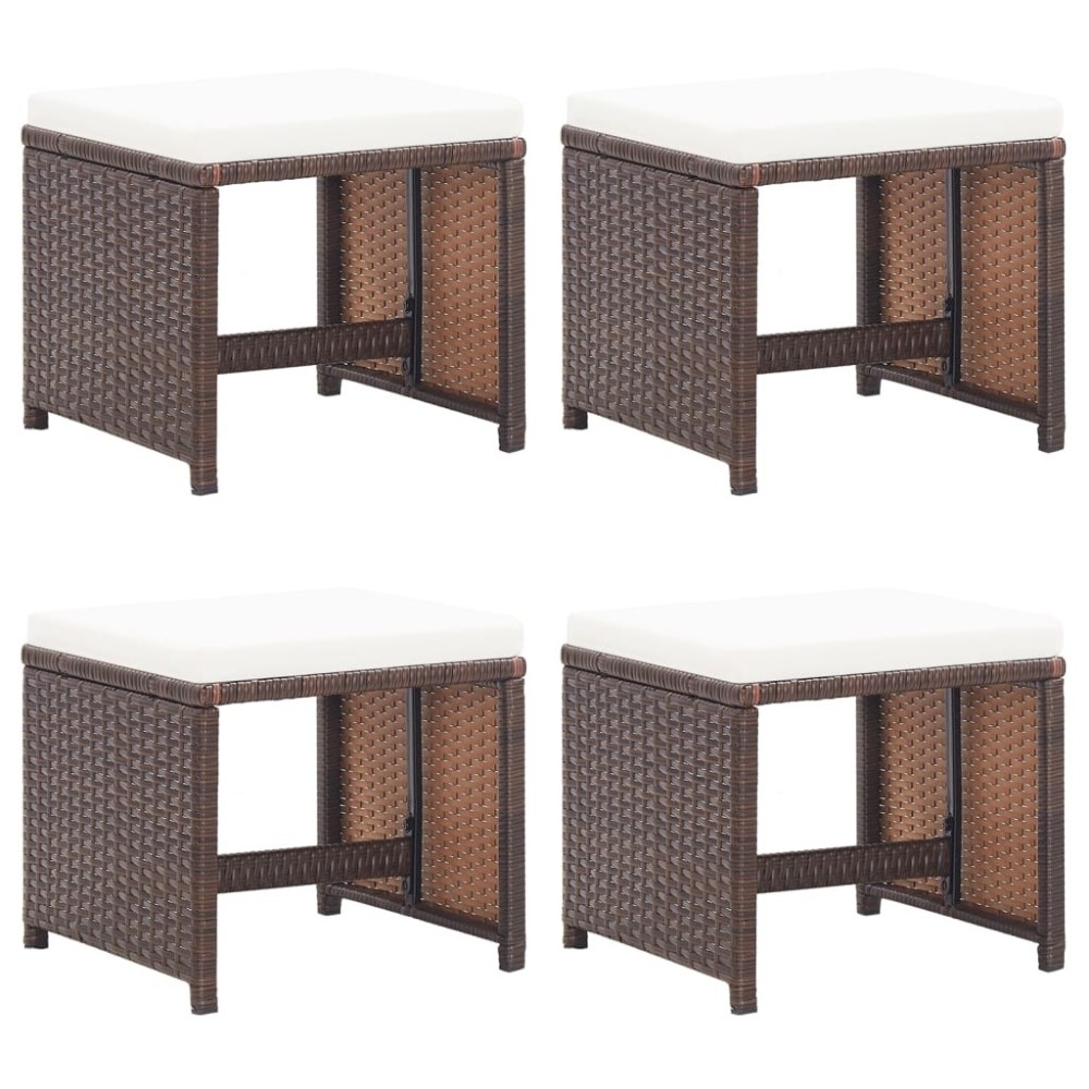 Garden Stools 4 pcs with Cushions Brown Poly Rattan