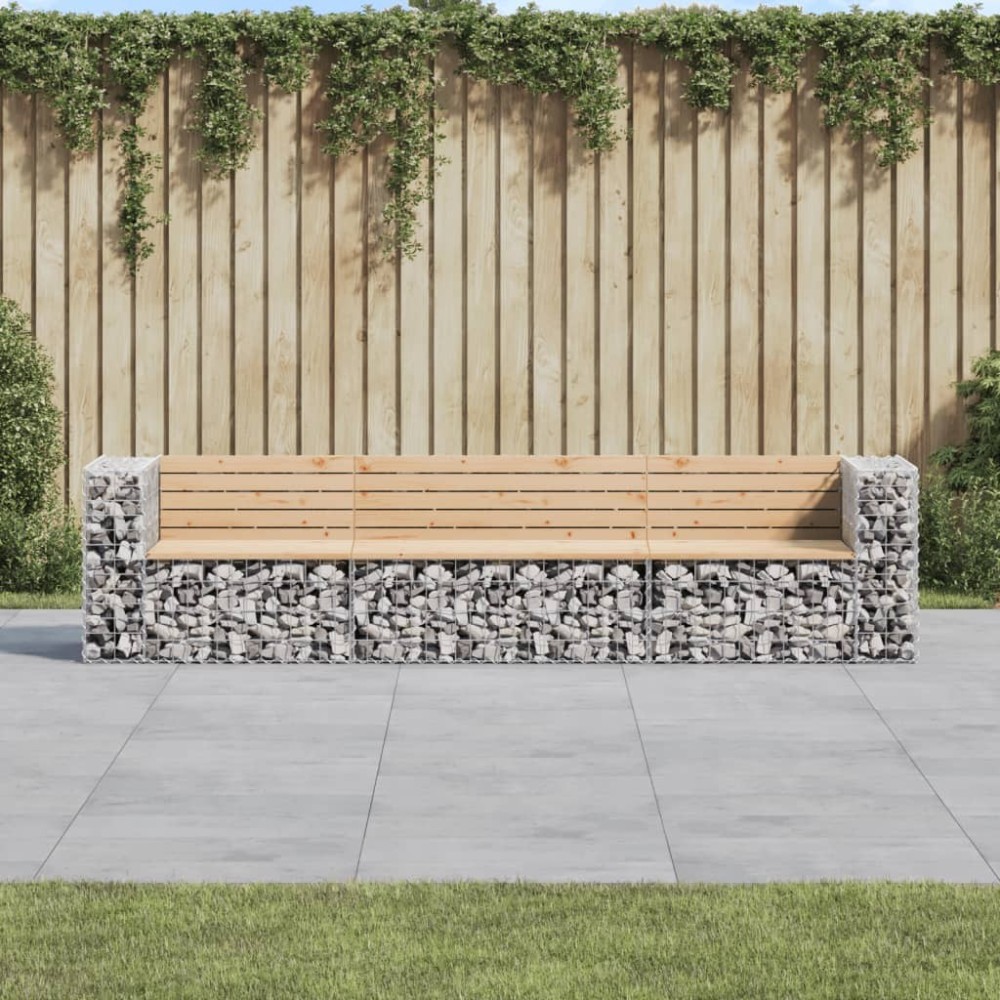 Gartenbank aus Gabionen 287x71x65,5 cm Kiefernholz Imprägniert