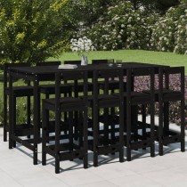 9 Piece Garden Bar Set Black Solid Wood Pine