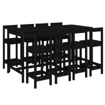 9 Piece Garden Bar Set Black Solid Wood Pine