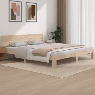 Bed Frame White Solid Wood...