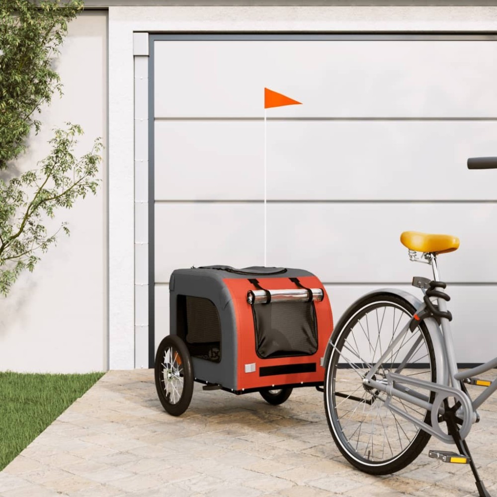 Pet Bike Trailer Red and Grey Oxford Fabric and Iron