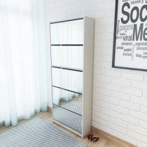 Shoe Cabinet with Mirror 5-Layer High Gloss White 63x17x169.5 cm