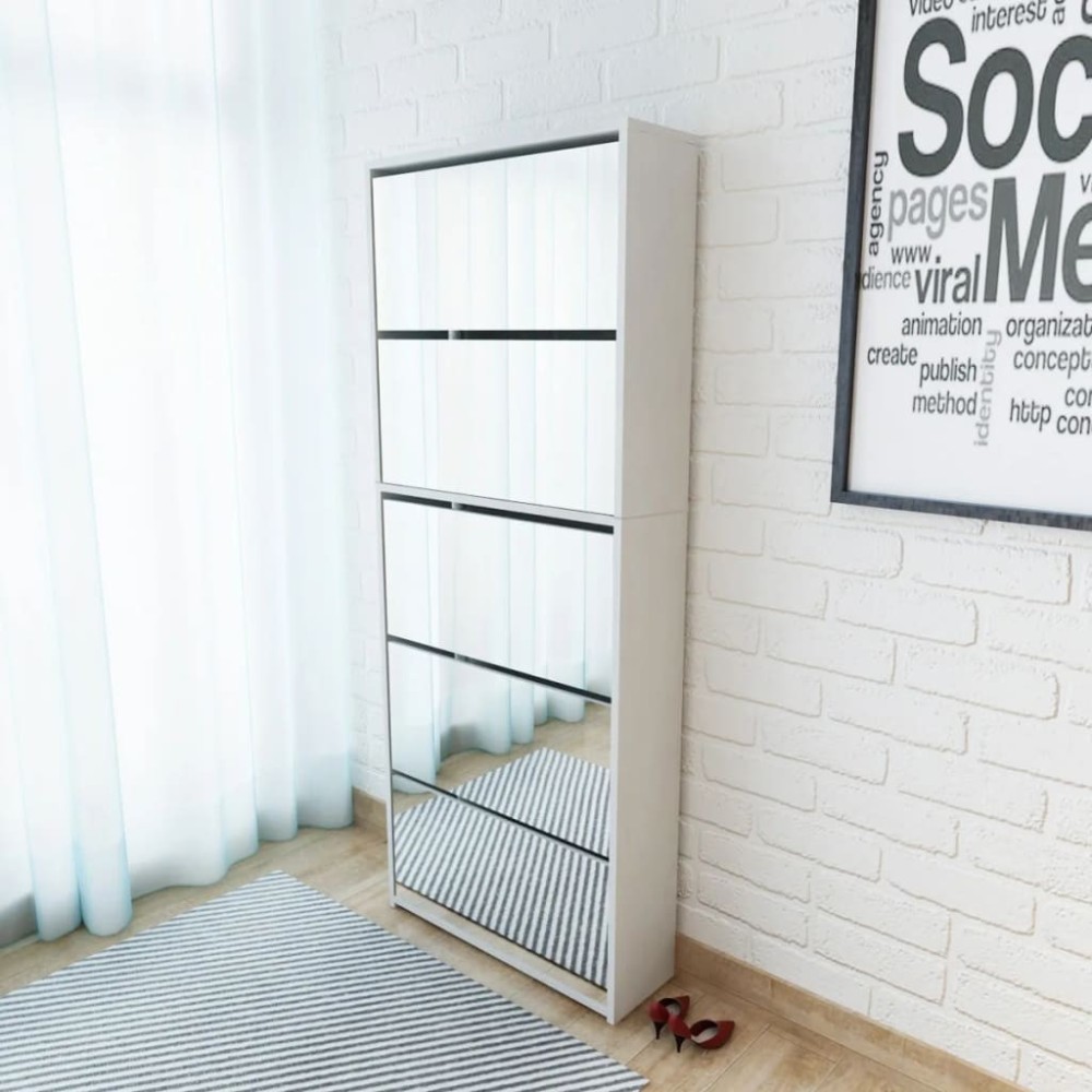 Shoe Cabinet with Mirror 5-Layer High Gloss White 63x17x169.5 cm