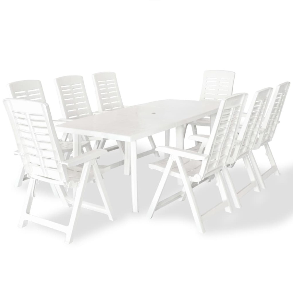 9 Piece Outdoor Dining Set Plastic Green