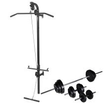 Wall-mounted Power Tower with Barbell and Dumbbell Set 60.5 kg