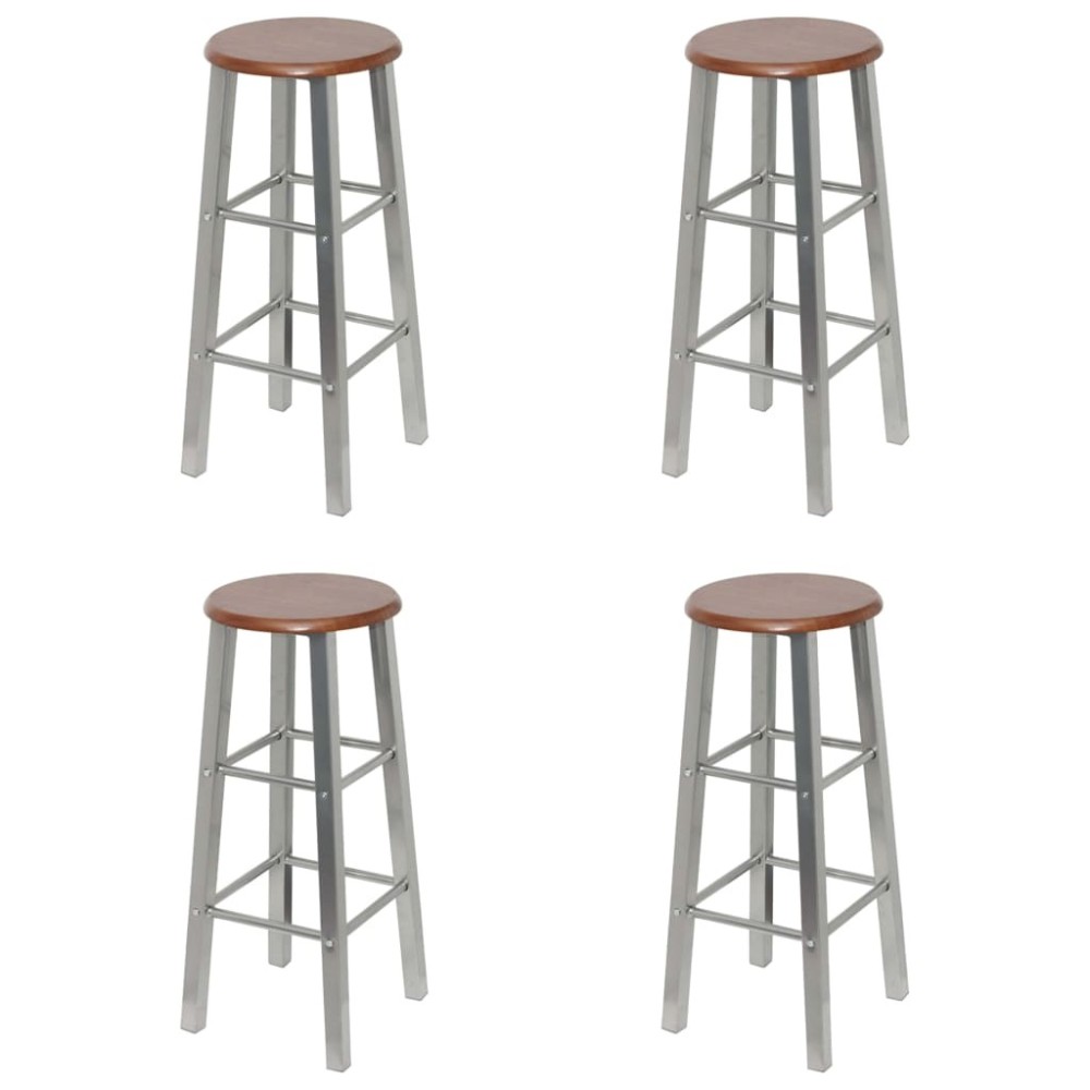 Bar Stools 4 pcs Silver and Brown MDF