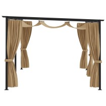 Gazebo with Curtains 6x3 m Taupe Steel