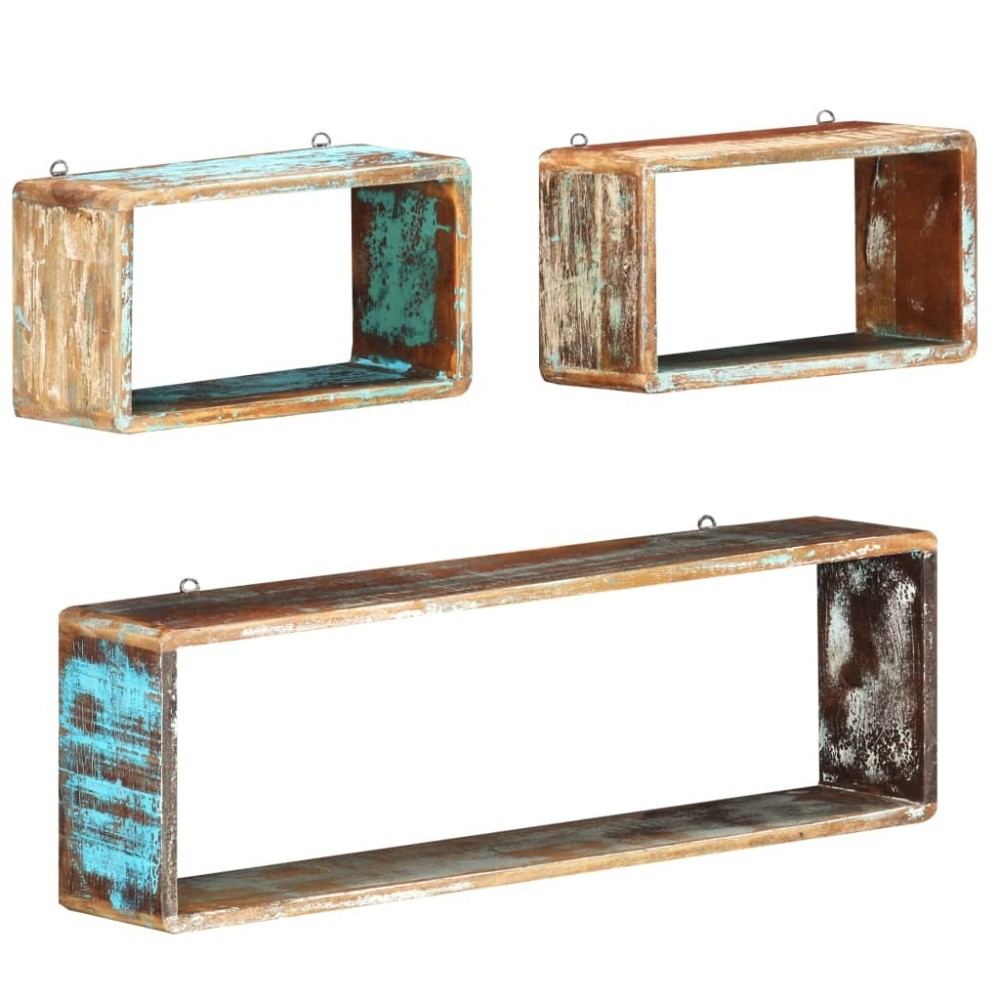 3 Piece Wall Cube Shelf Set Soild Acacia Wood