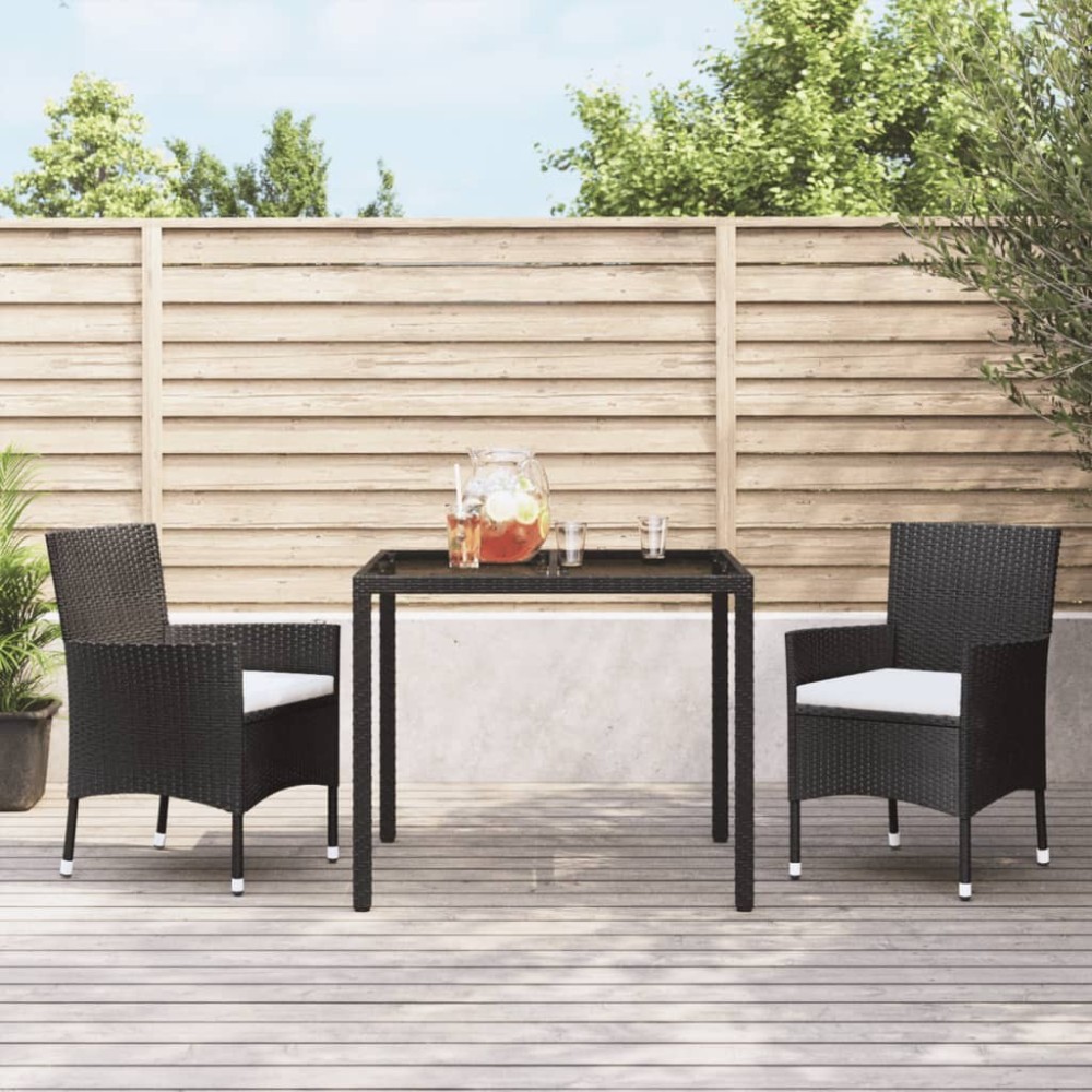 Garden Chairs with Cushions 2 pcs Black Poly Rattan