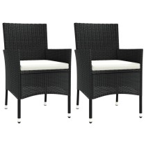 Garden Chairs with Cushions 2 pcs Black Poly Rattan