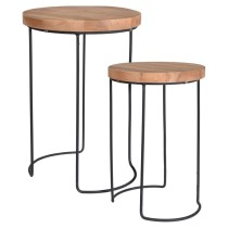 H&S Collection 2 Piece Side Table Set Teak