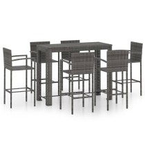 7 Piece Outdoor Bar Set with Armrest Poly Rattan Grey