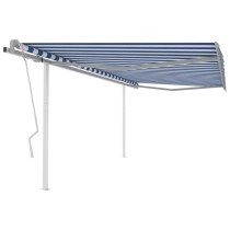 Markise Manuell Einziehbar mit Pfosten 3x2,5 m Blau & Weiß