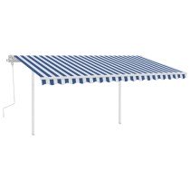 Markise Manuell Einziehbar mit Pfosten 3x2,5 m Blau & Weiß