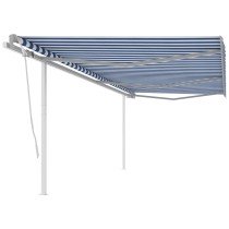 Markise Manuell Einziehbar mit Pfosten 3x2,5 m Blau & Weiß