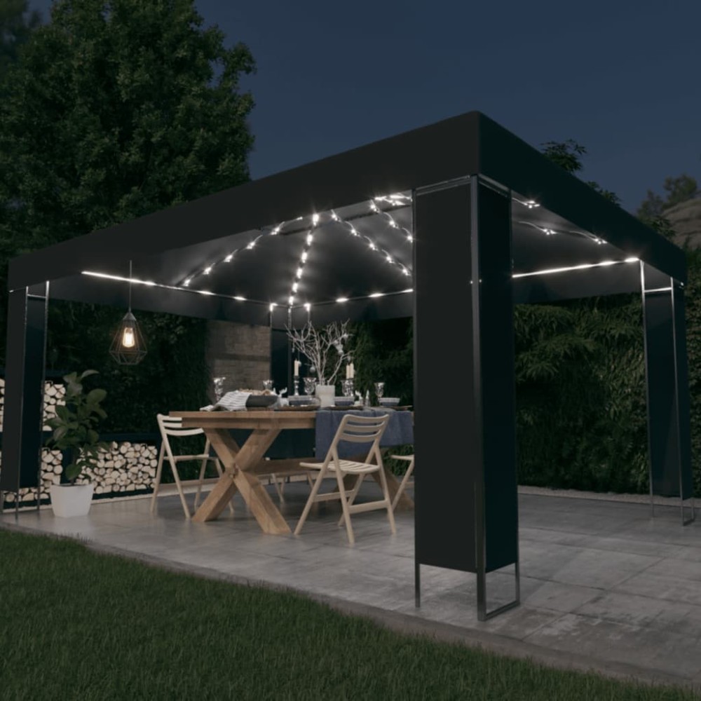 Pavillon mit LED-Lichterkette Anthrazit 3x4 m