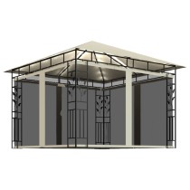 Gazebo with Mosquito Net&LED String Lights 3x3x2.73 m Cream