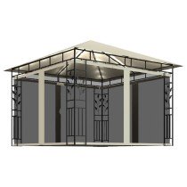Gazebo with Mosquito Net&LED String Lights 3x3x2.73 m Cream
