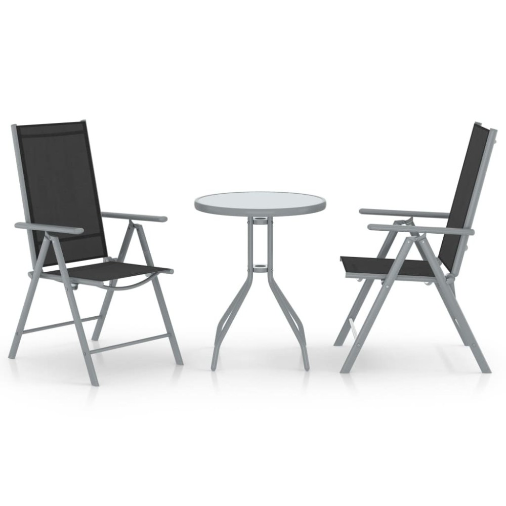 3 Piece Bistro Set Aluminium and Textilene Black