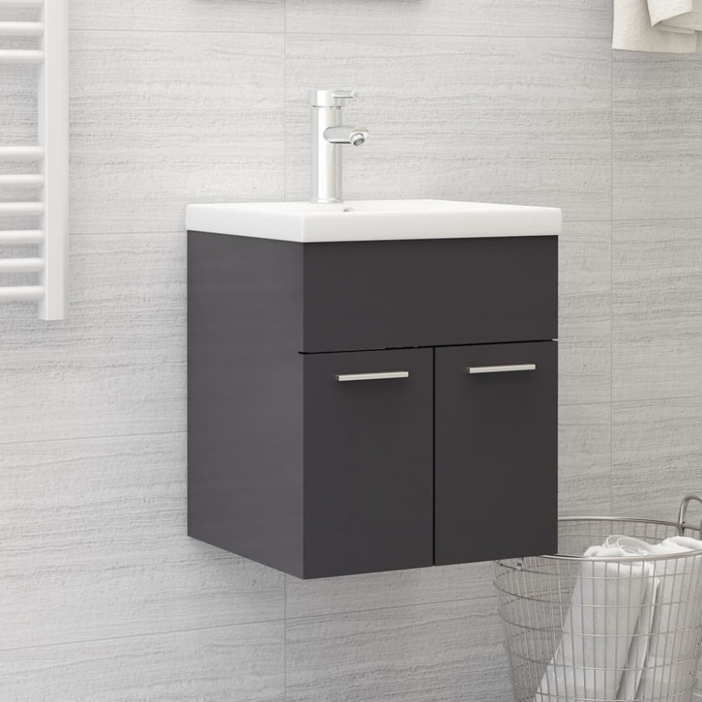 Sink Cabinet with Built-in Basin High Gloss White Engineered Wood