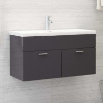 Sink Cabinet with Built-in Basin High Gloss White Engineered Wood