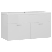 Sink Cabinet with Built-in Basin High Gloss White Engineered Wood