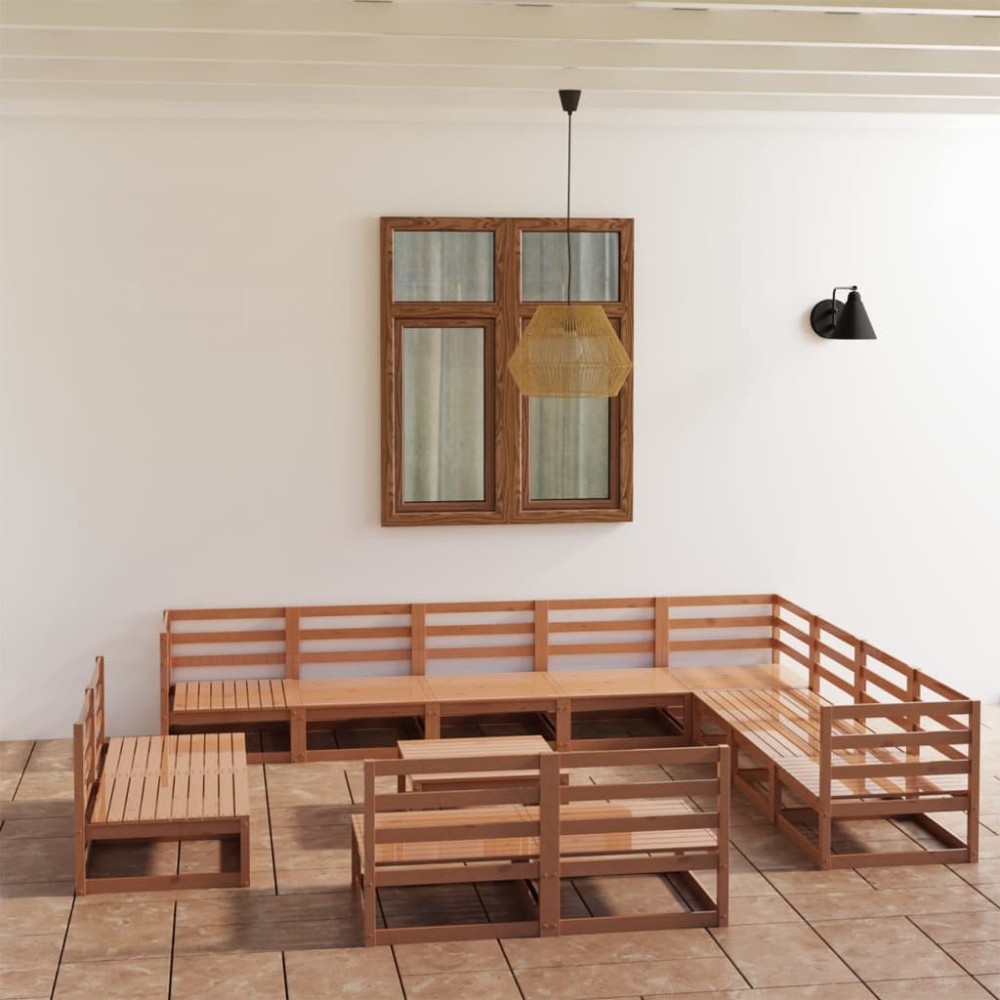 13 Piece Garden Lounge Set Black Solid Pinewood