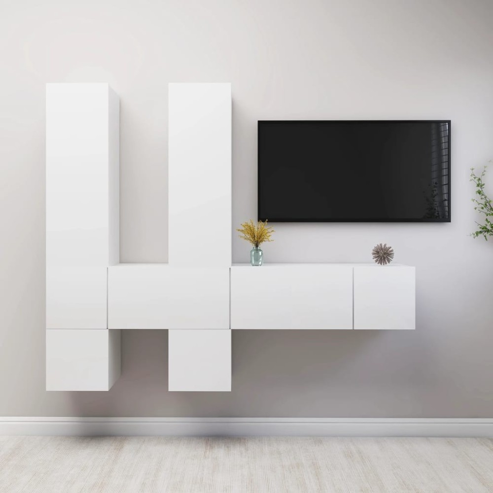 7 Piece TV Cabinet Set High Gloss Grey Engineered Wood