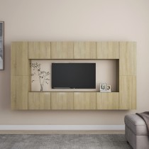 8 Piece TV Cabinet Set High Gloss Grey Engineered Wood