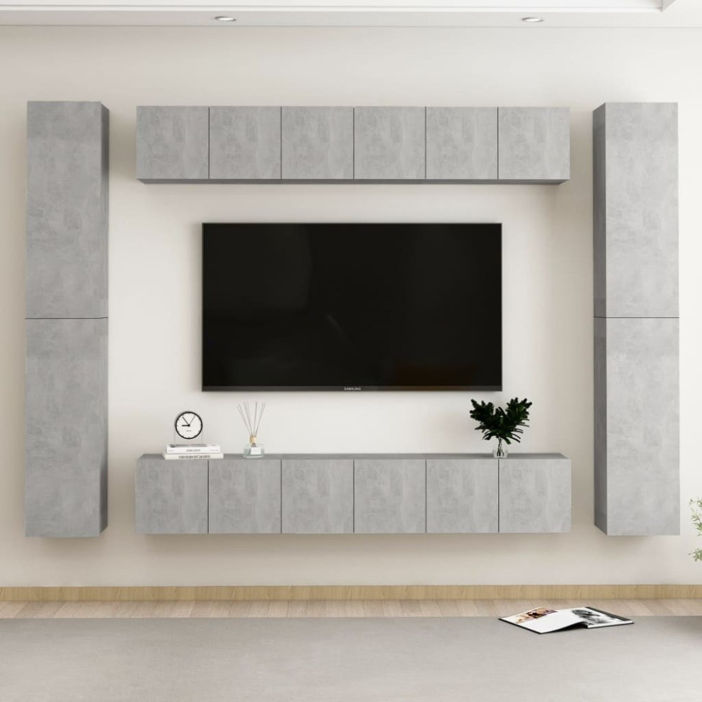 10 Piece TV Cabinet Set High Gloss Grey Engineered Wood