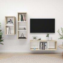 3 Piece TV Cabinet Set Black Engineered Wood