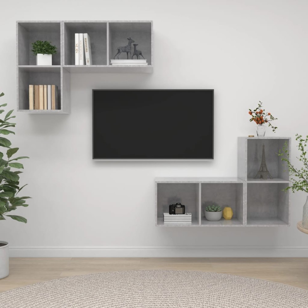Wall-mounted TV Cabinets 4 pcs Grey Engineered Wood