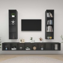 Wall-mounted TV Cabinets 4 pcs High Gloss Black Engineered Wood