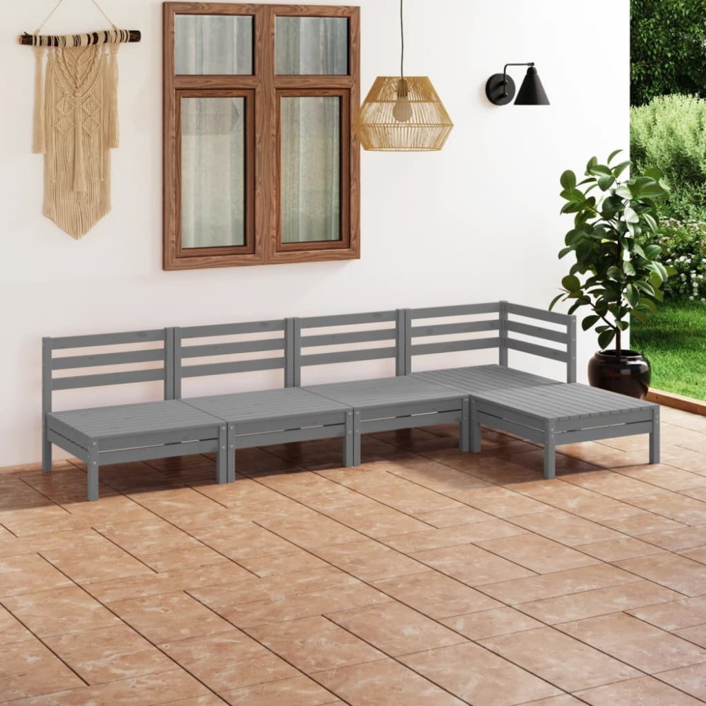 5 Piece Garden Lounge Set Solid Pinewood White