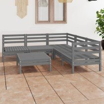 6-tlg. Garten-Lounge-Set Massivholz Kiefer Grau