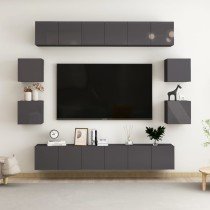 8 Piece TV Cabinet Set High Gloss Grey Engineered Wood