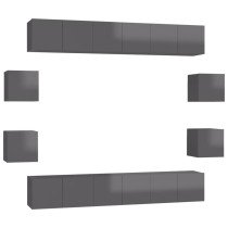 8 Piece TV Cabinet Set High Gloss Grey Engineered Wood