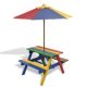 Kids' Picnic Table with Benches and Parasol Multicolour Wood