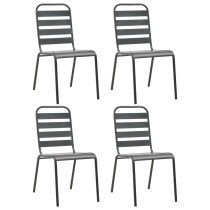 Outdoor Chairs 4 pcs Slatted Design Steel Dark Grey