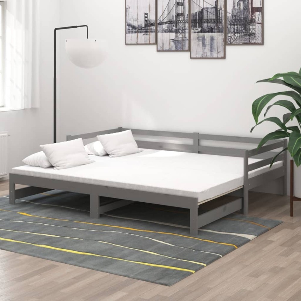 Pull-out Day Bed Black Solid Pinewood 2x