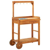 Garden Kitchen Trolley Solid Acacia Wood 92x43.5x141.5 cm