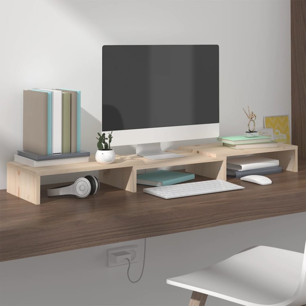 Monitorständer Weiß 60x24x10,5 cm Massivholz Kiefer