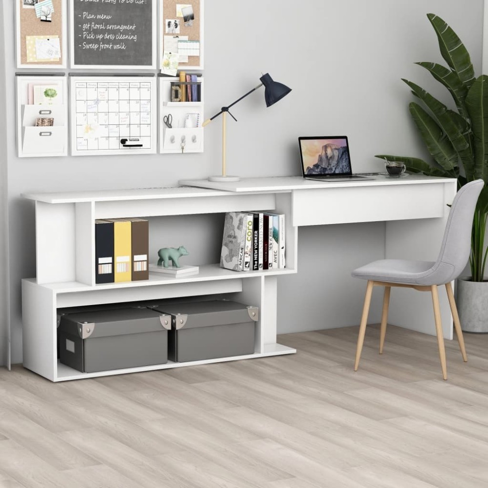 Corner Desk White and Sonoma Oak 200x50x76 cm Engineered Wood