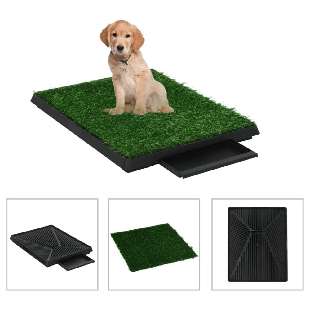 Pet Toilet with Tray & Faux Turf Green 64x51x3 cm WC