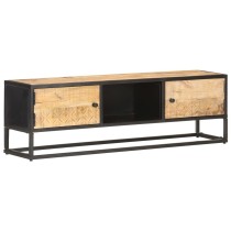 TV-Schrank mit Geschnitzter Tür 90x30x40 cm Raues Mangoholz