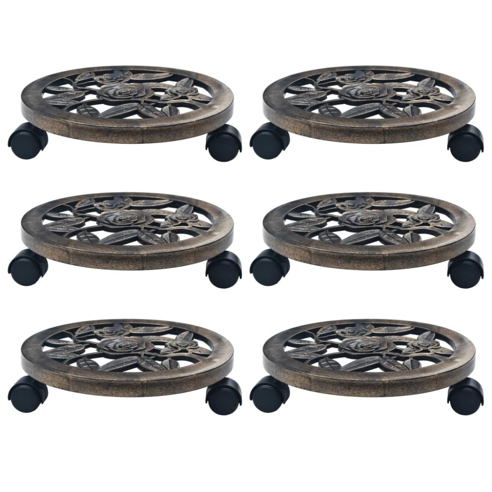 Plant Trolleys 6 pcs Bronze 38 cm Plastic